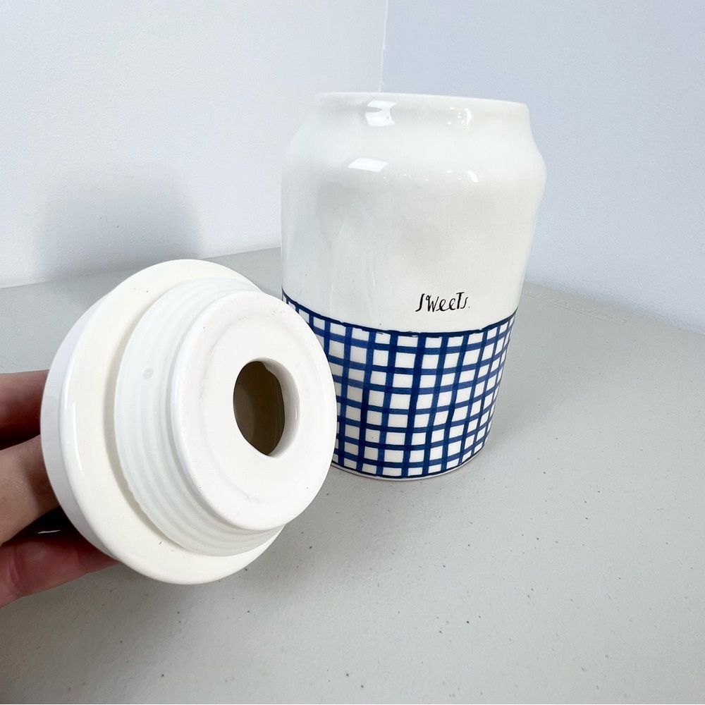Rae Dunn Sweets Ceramic Canister Jar W/ Lid Blue Gingham Artisan Collection - Picture 5 of 9